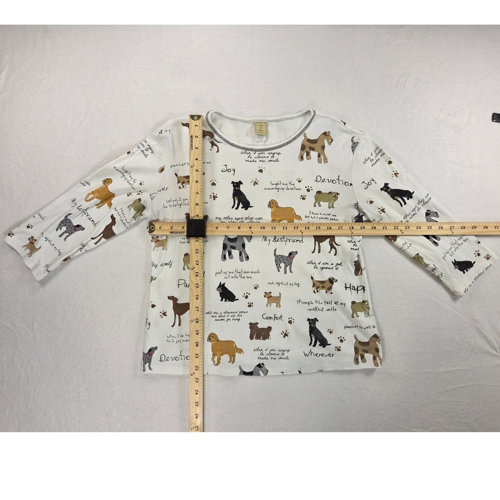 Jess & Jane White Dog Print Pet Lover 3/4 Pull over cotton t-shirt Women Large - Picture 5 of 7